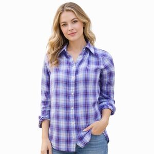 Lauren Ralph Lauren Purple Plaid Button Down ShirtCotton Roll Tab Sleeve L